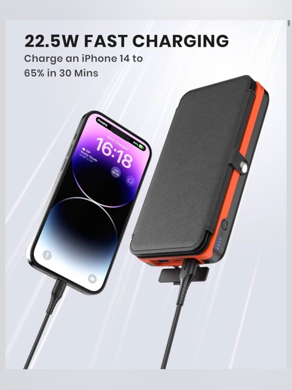 IEsafy Solar Charger 26800mAh Power Bank YD-820S 4 Panels & Compass Survival Kit
